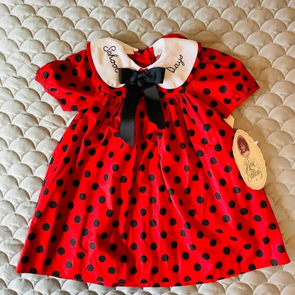 Vintage NWT Rare Editions size 6 girls school days dress red with black polkadot